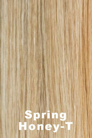 Color Spring Honey-T for Noriko wig Storm #1722. Medium golden brown base with wheat blonde and strawberry blonde highlights with lighter blonde tips.