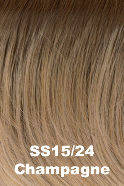 Color Shaded Champagne (SS15/24) for Raquel Welch wig Ahead Of The Curve.  Medium brown rooted medium blonde base with warm golden blonde highlights.