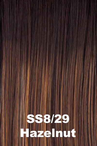 Color Shaded Hazelnut (SS8/29) for Raquel Welch wig Provocateur Remy Human Hair.  Rich medium brown base with auburn brown highlights and a dark root.