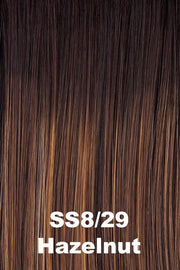 Color Shaded Hazelnut (SS8/29) for Raquel Welch wig Glamour and More Remy Human Hair.  Rich medium brown base with auburn brown highlights and a dark root.