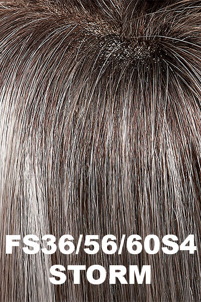 Color FS36/56/60S4 (Storm) for Jon Renau wig Victoria (#5959). Dark brown root, light brown base with pure white, light grey, and medium brown highlights.