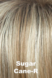 Color Sugar Cane-R for Noriko wig Angelica #1625. Dark brown roots with a medium blonde base and caramel and dusty blonde lowlights and highlights.
