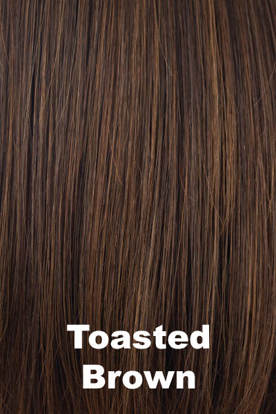 Color Toasted Brown for Noriko wig Megan #1607. Dark warm brown with warm copper brown highlights.