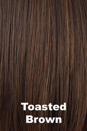 Color Toasted Brown for Amore wig Sadie #2558. Dark warm brown with warm copper brown highlights.